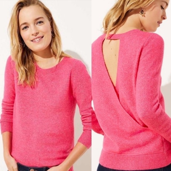 LOFT Crossover Open Back Neon Pink Sweater Small S - Picture 1 of 8